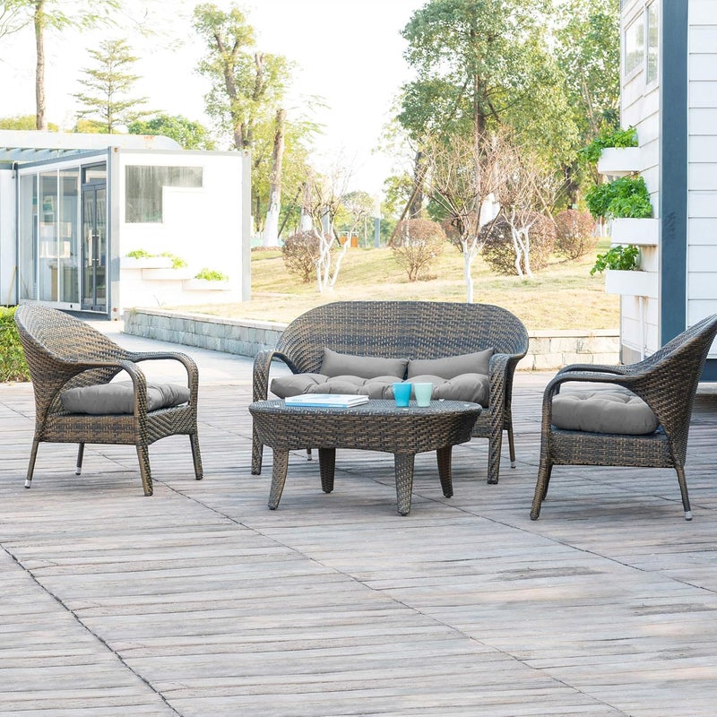 QILLOWAY Outdoor Patio Wicker Seat Cushions Group Loveseat/Two U-Shape/Two Lumbar Pillows for Patio Furniture,Wicker Loveseat,Bench,Porch,All Weather, Settee of 5 (Grey) - Image 5