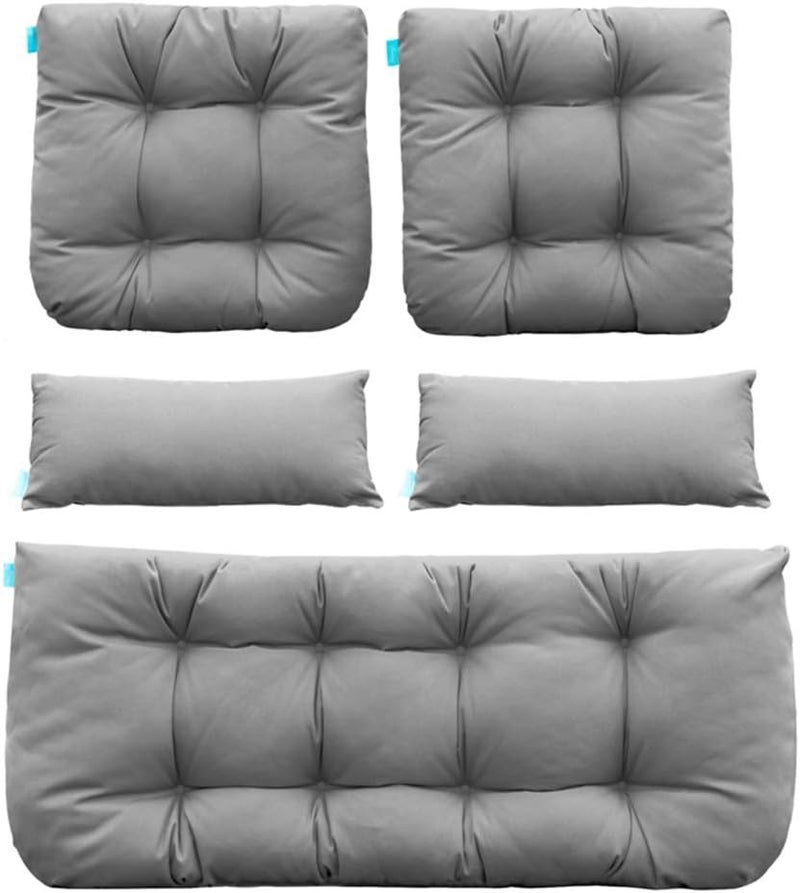 QILLOWAY Outdoor Patio Wicker Seat Cushions Group Loveseat/Two U-Shape/Two Lumbar Pillows for Patio Furniture,Wicker Loveseat,Bench,Porch,All Weather, Settee of 5 (Grey) - Image 1