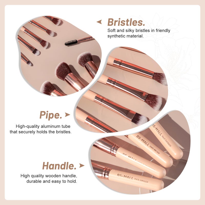 BS Mall BS-MALL Makeup Brushes Premium Synthetic Foundation Powder Concealers Eye Shadows Makeup 14 Pcs Brush Set, Pink Set, with Case - Image 4
