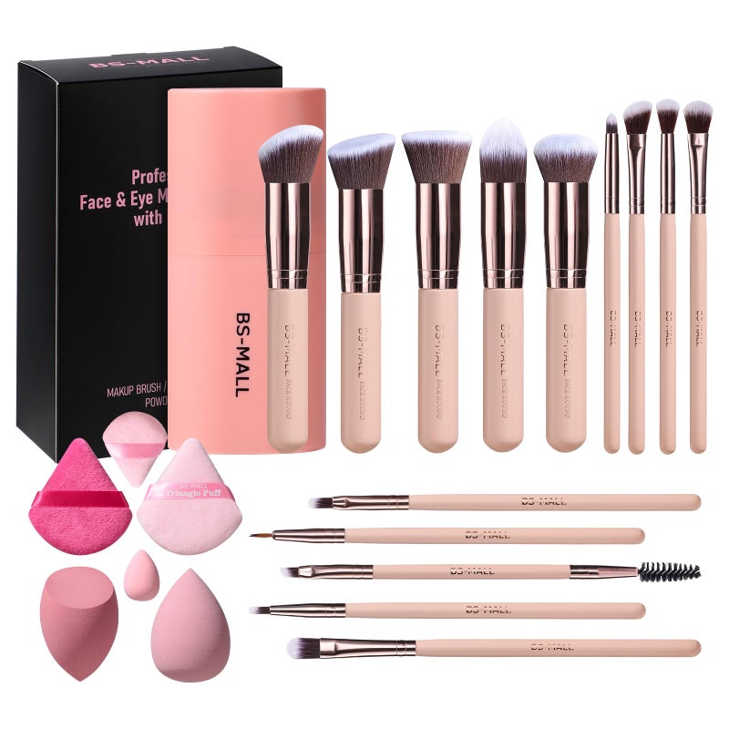 BS Mall BS-MALL Makeup Brushes Premium Synthetic Foundation Powder Concealers Eye Shadows Makeup 14 Pcs Brush Set, Pink Set, with Case - Image 1