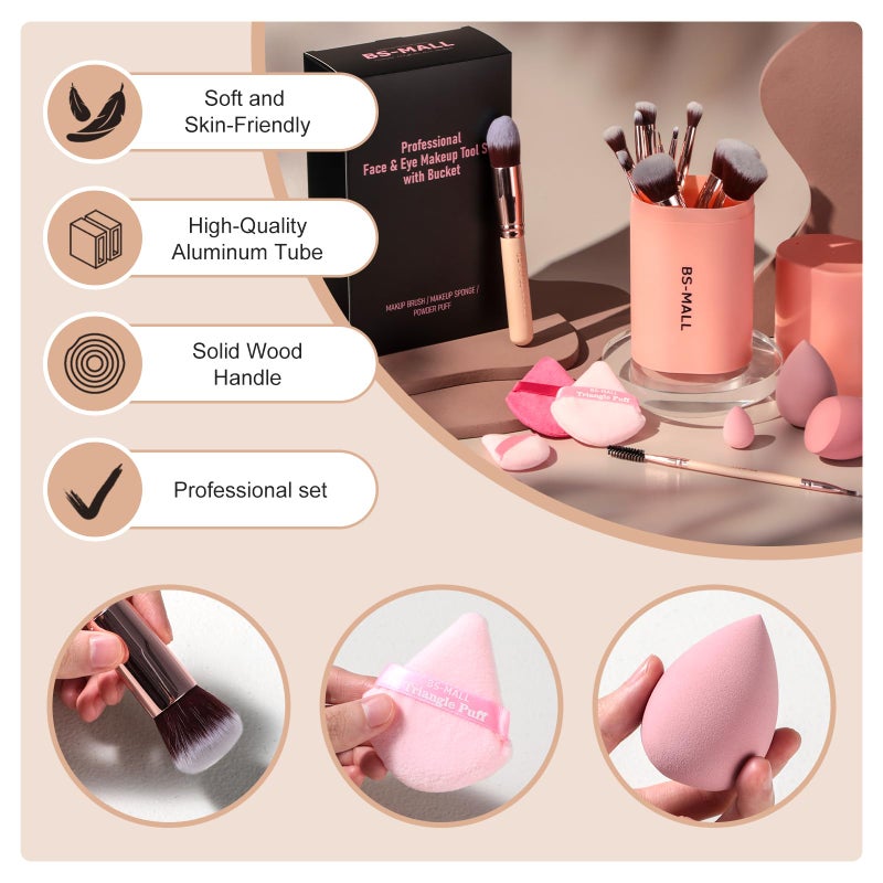 BS Mall BS-MALL Makeup Brushes Premium Synthetic Foundation Powder Concealers Eye Shadows Makeup 14 Pcs Brush Set, Pink Set, with Case - Image 2
