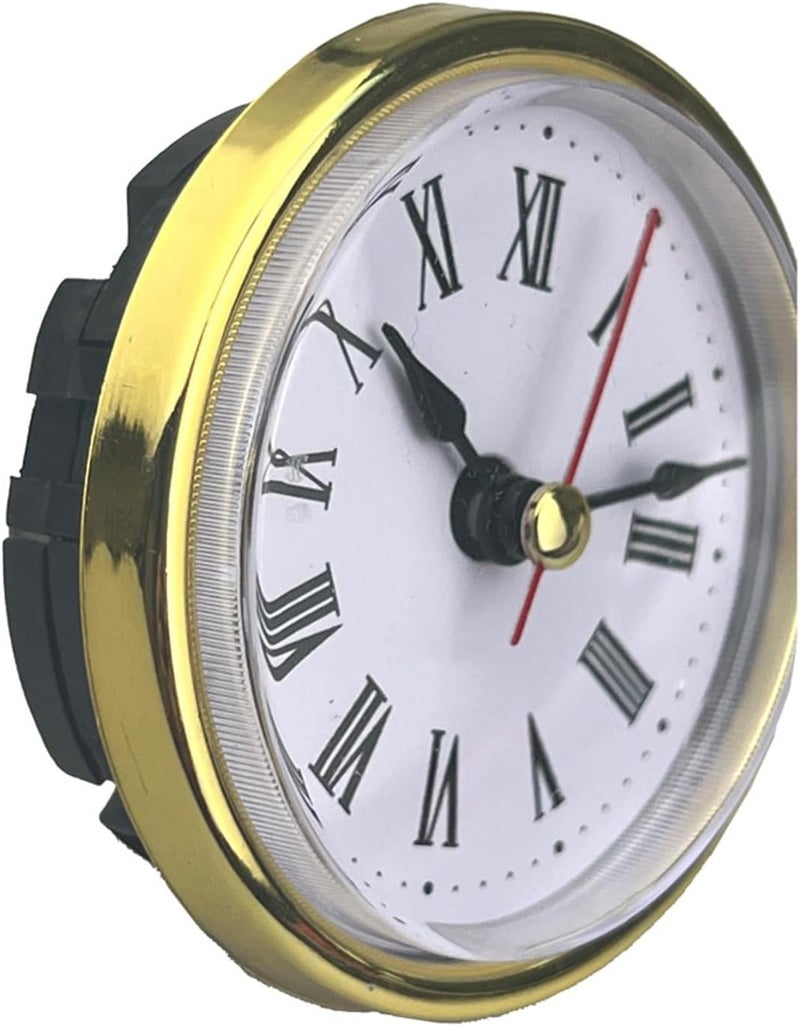 Quartz Clock Insert,Round Head with Roman&Arabic Numerals,65mm Premium Resin Movement Repair Parts,Gold/Silver Metal Trim for Home Living Room Handcrafted Craft Decoration - Image 1