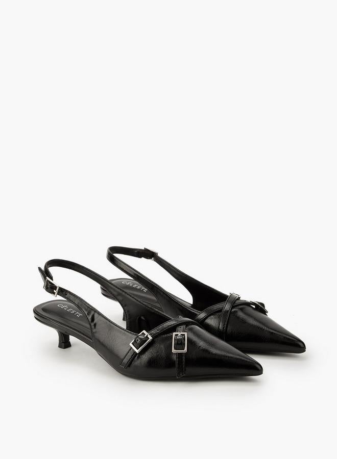 Celeste Women Buckle Detail Kitten Heel Shoes - Image 1