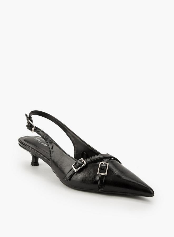 Celeste Women Buckle Detail Kitten Heel Shoes - Image 2