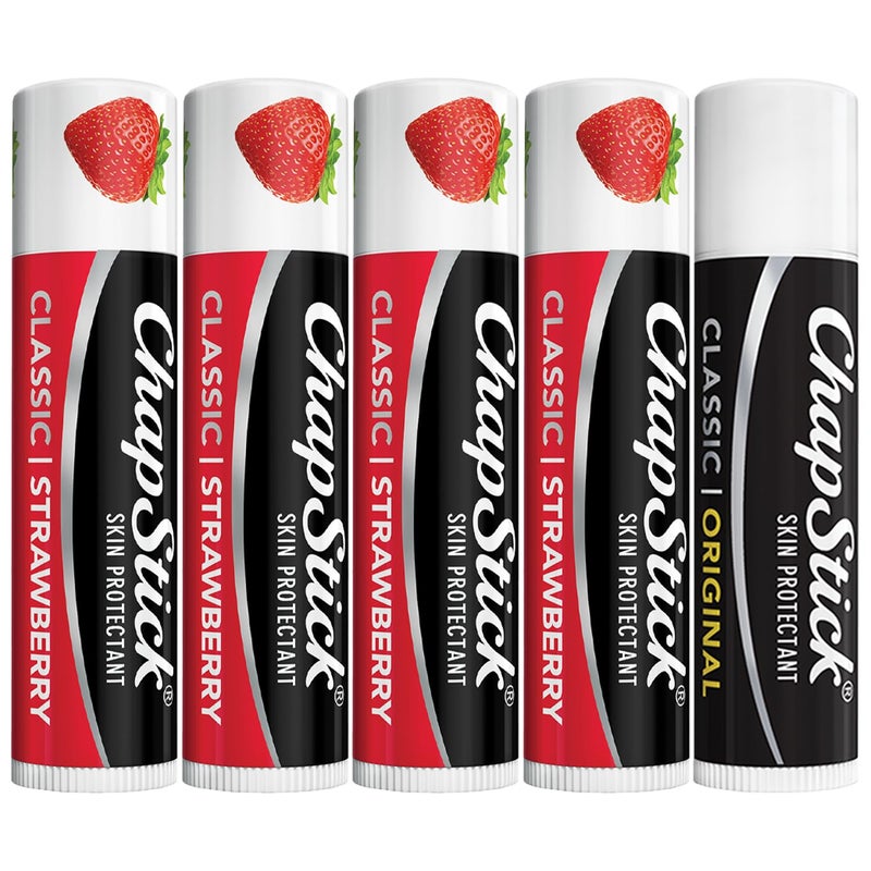chapstick ChapStick Strawberry Lip Balm 4Pack  1 Classic Original ChapStick Lip Moisturizer 015 Oz Ea 5 Piece Set