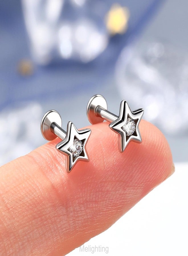 Melighting 16G Star Helix Earring Internal Thread 8 mm Flat Back Earring Stainless Steel 316L Star Lip Stud Labret Cartilage Lip Piercing Jewelry - Image 4