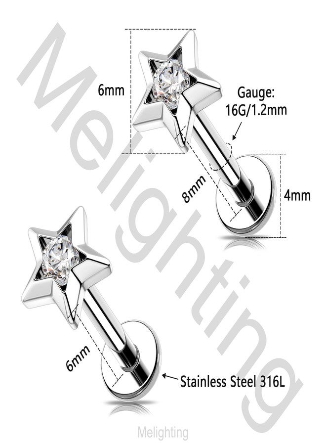 Melighting 16G Star Helix Earring Internal Thread 8 mm Flat Back Earring Stainless Steel 316L Star Lip Stud Labret Cartilage Lip Piercing Jewelry - Image 3