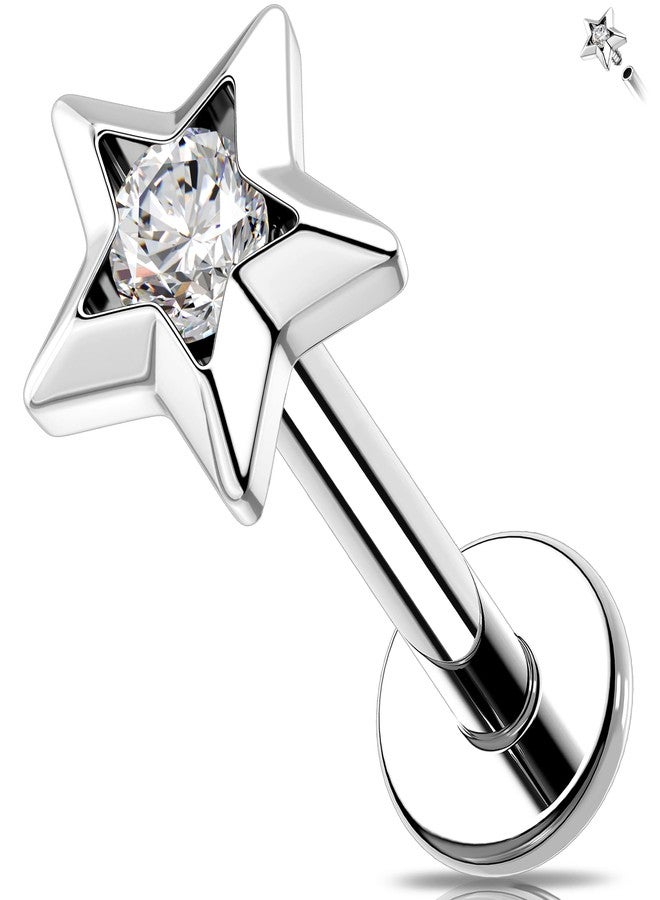Melighting 16G Star Helix Earring Internal Thread 8 mm Flat Back Earring Stainless Steel 316L Star Lip Stud Labret Cartilage Lip Piercing Jewelry - Image 1