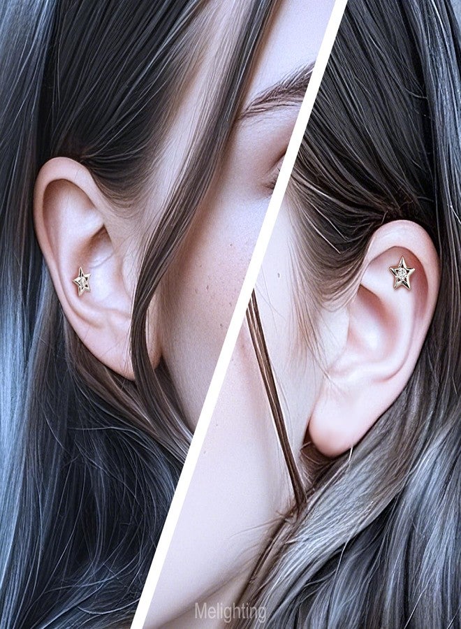 Melighting 16G Star Helix Earring Internal Thread 8 mm Flat Back Earring Stainless Steel 316L Star Lip Stud Labret Cartilage Lip Piercing Jewelry - Image 2