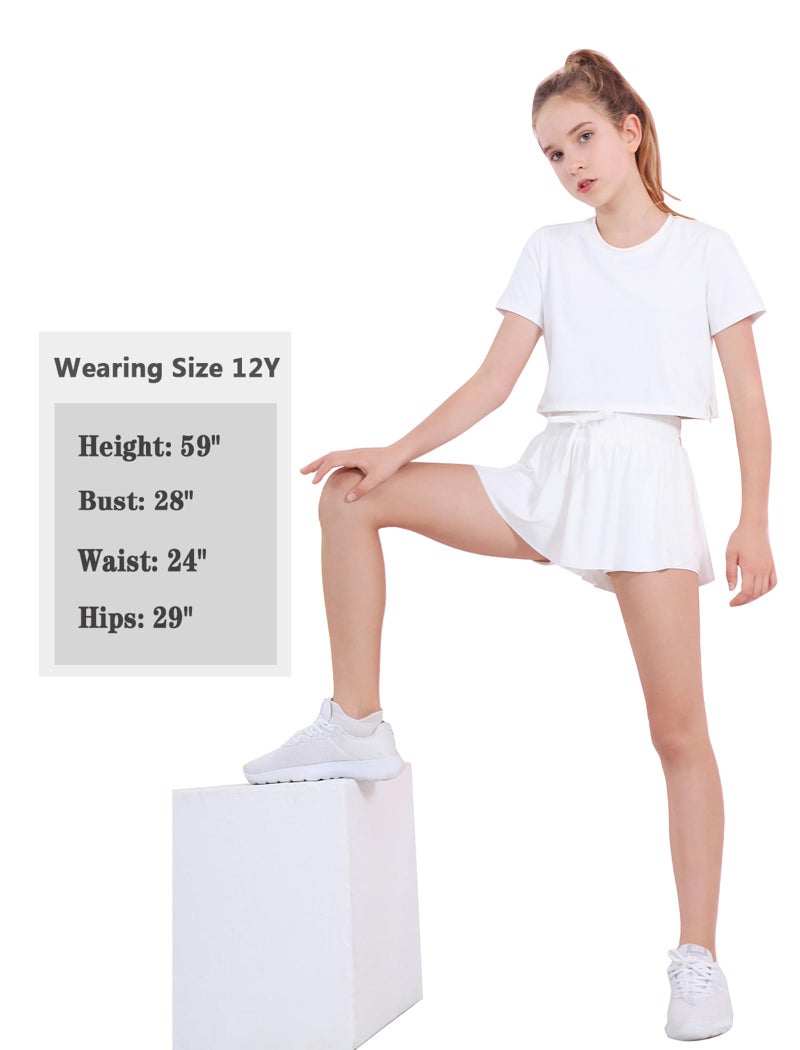 EXARUS 3 Pack Girls Shorts Butterfly Flowy Athletic Skort Dance Cheer Outfits Teen Running Skirts Preppy Tennis 2 in 1 Flutter Gym Kids Tween Clothes Black White Pink 10Y - Image 5