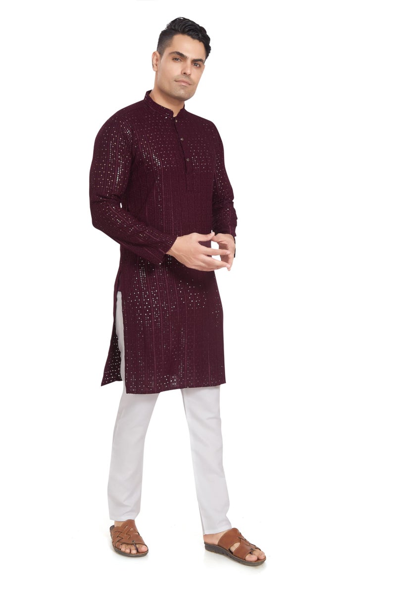 DIVISIVE Men's Embroidered Cotton Blend Only Slim Fit Kurta (DKRT373_XL_Burgundy) - Image 4