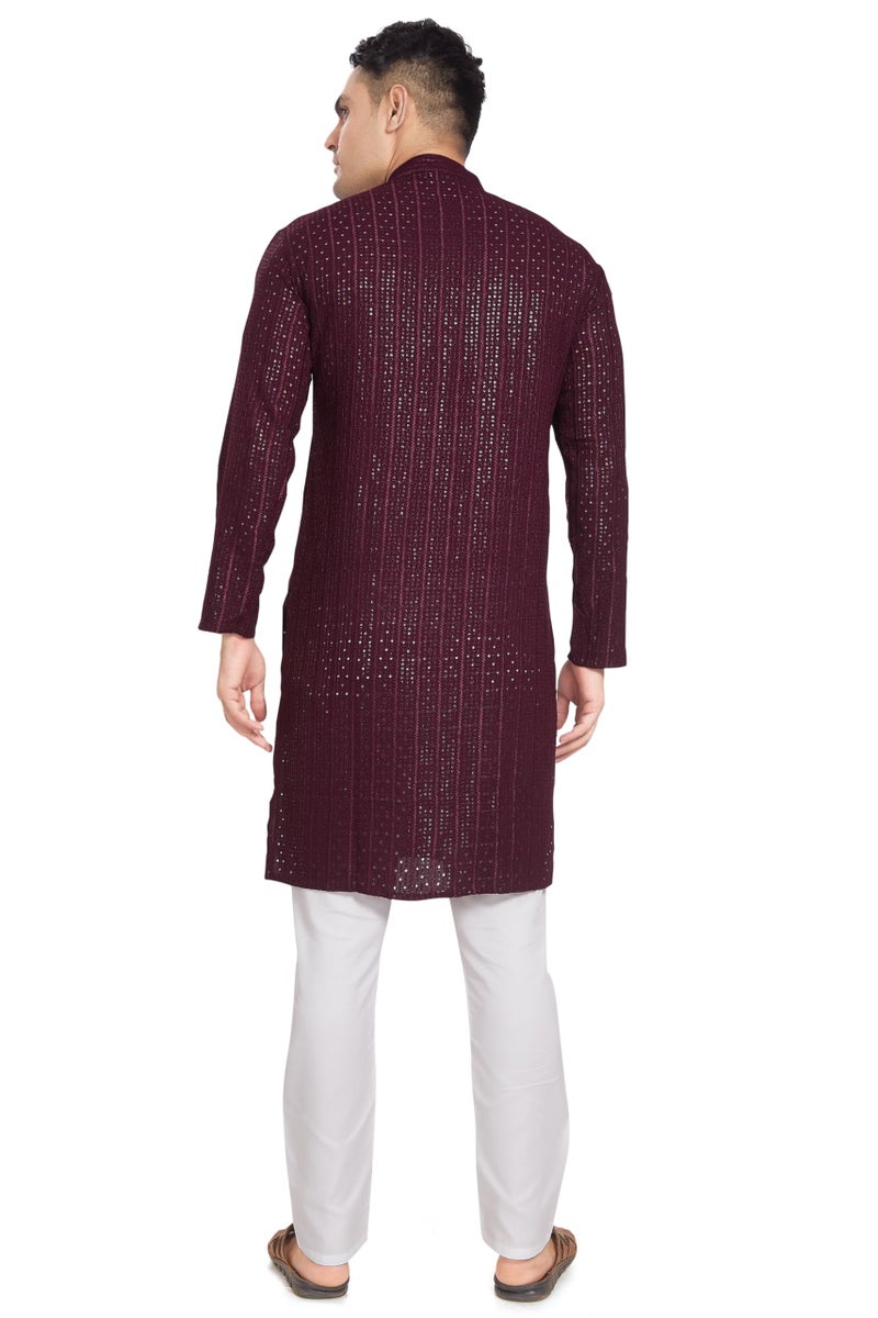 DIVISIVE Men's Embroidered Cotton Blend Only Slim Fit Kurta (DKRT373_XL_Burgundy) - Image 5