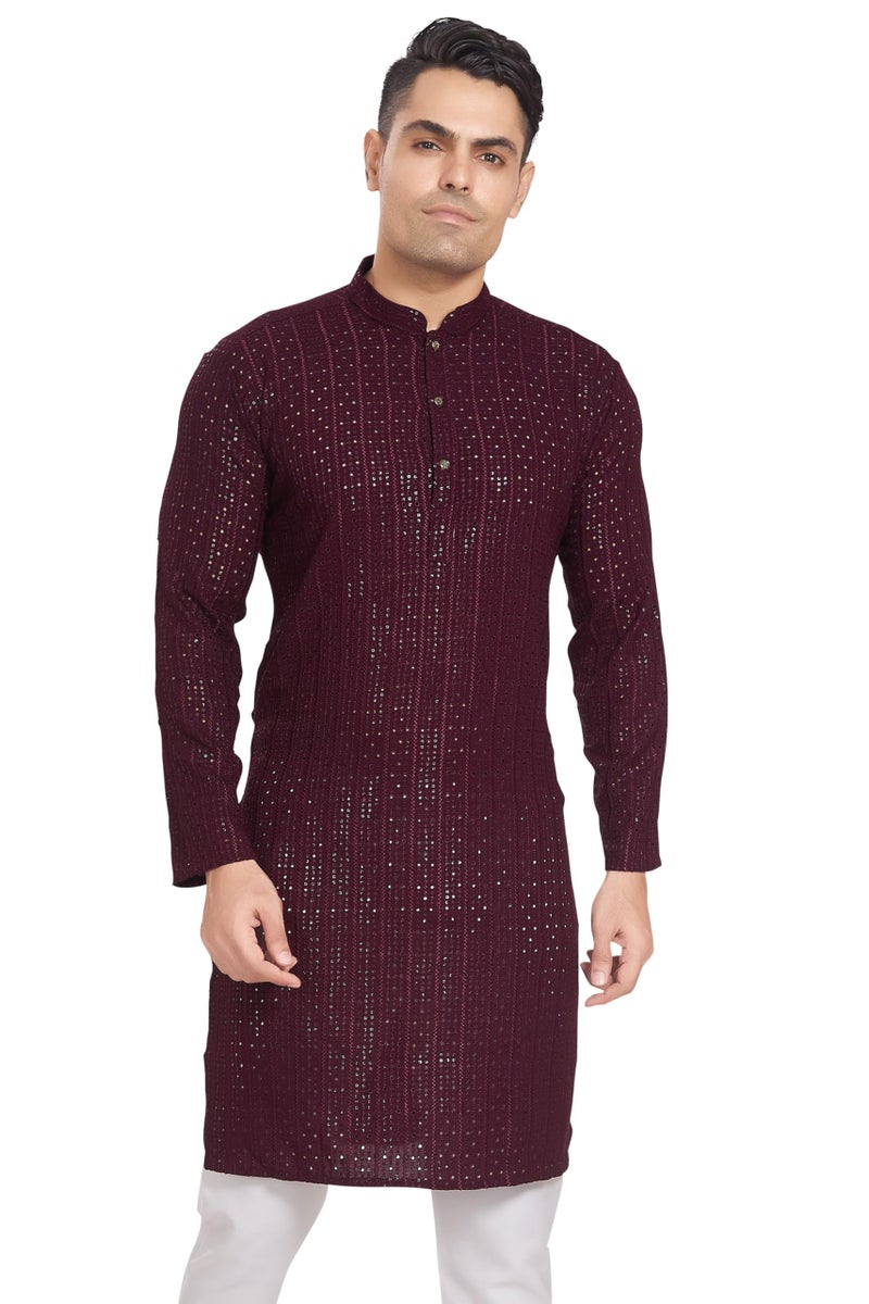 DIVISIVE Men's Embroidered Cotton Blend Only Slim Fit Kurta (DKRT373_XL_Burgundy) - Image 1