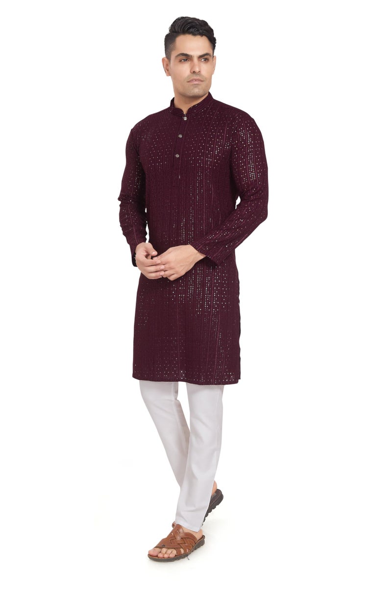 DIVISIVE Men's Embroidered Cotton Blend Only Slim Fit Kurta (DKRT373_XL_Burgundy) - Image 3