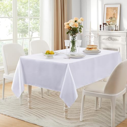 Counfeisly 1 Pack Satin Table Cover Rectangle Silkly Soft Table Cloth, Satin Dining Table Cloths for Wedding Banquet Table Decoration, Dining Room, Indoor and Outdoor Use, 60 x 84 Inches, White - Image 5