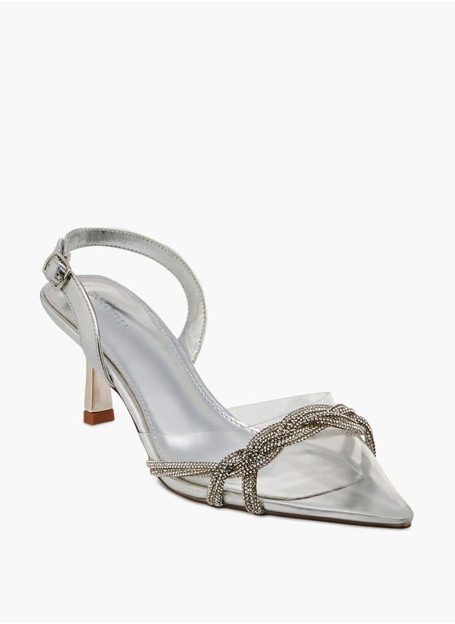 Flora Bella By Shoexpress Women's Studded Pointed Toe Sandals with Buckle Closure and Kitten Heels Ramadan Collection  - Image 2