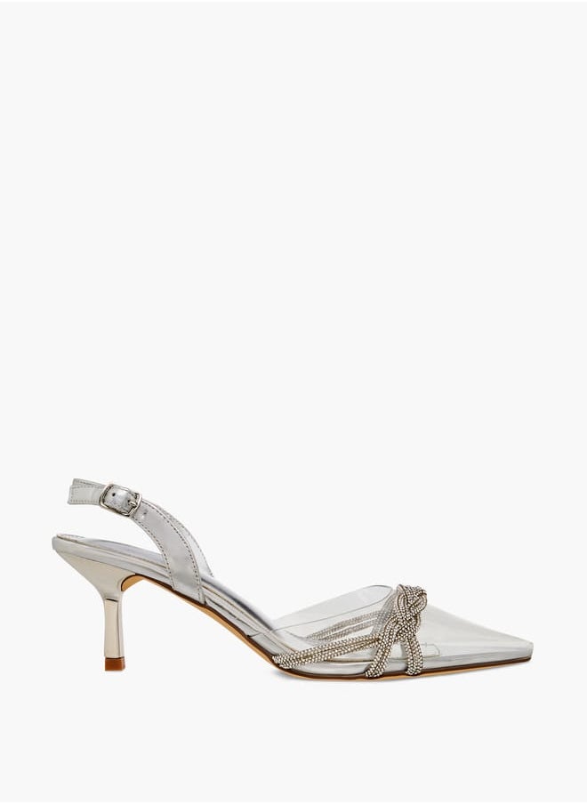 Flora Bella By Shoexpress Women's Studded Pointed Toe Sandals with Buckle Closure and Kitten Heels Ramadan Collection  - Image 3