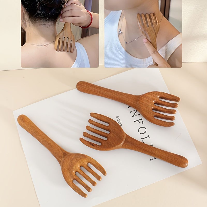 Toothless Massager Sandalwood Itch Scratcher Head Meridian Comb Gua Sha Stick - Image 2