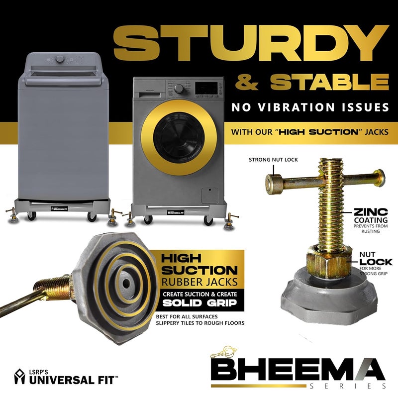 LSRP's Universal Fit Bheema Series Washing Machine Stand 7kg 8kg 9kg 10kg 6kg 65 kg Top Front Load Trolley 100 Heavy Metal Body 200kg Capacity Solid Wheels Adjustable Size Anti Vibration Jacks  - Image 5