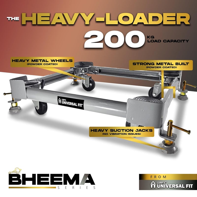 LSRP's Universal Fit Bheema Series Washing Machine Stand 7kg 8kg 9kg 10kg 6kg 65 kg Top Front Load Trolley 100 Heavy Metal Body 200kg Capacity Solid Wheels Adjustable Size Anti Vibration Jacks  - Image 4