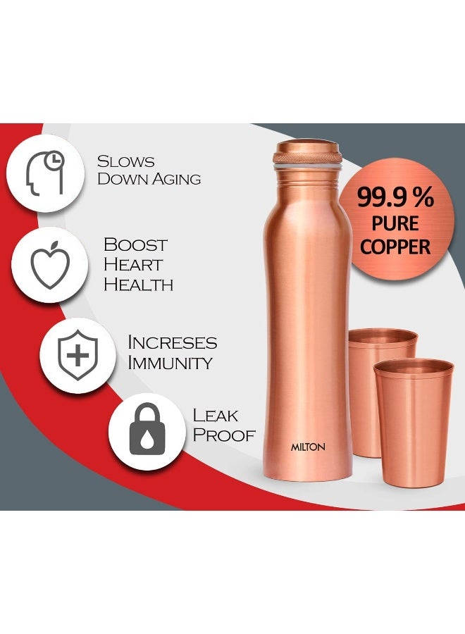 Milton طقم هدايا ميلتون من النحاس مكون من زجاجتين، 950 مل مع كوبين، 100% نحاس نقي، خالي من BPA، مقاوم للتسرب، زجاجة مكتبية، تعزز المناعة، تدعم صحة الجهاز الهضمي والكبد، مستوحاة من الأيورفيدا - Image 2
