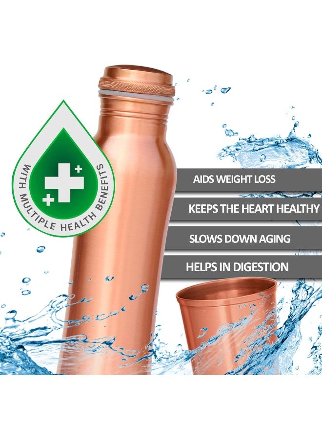 Milton طقم هدايا ميلتون من النحاس مكون من زجاجتين، 950 مل مع كوبين، 100% نحاس نقي، خالي من BPA، مقاوم للتسرب، زجاجة مكتبية، تعزز المناعة، تدعم صحة الجهاز الهضمي والكبد، مستوحاة من الأيورفيدا - Image 3