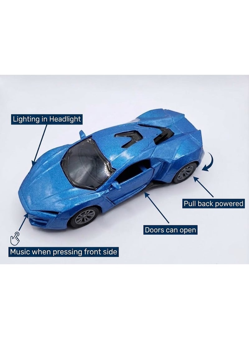 TOOLY Die-cast pull-back metal High-Speedster car with music, lights, and manual doors Blue colour , Pack size 15.8x6x6.8 CM. - Image 3