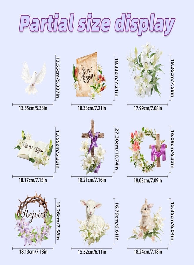 KIKISML 56 PCS He is Risen Window Clings, 9 Sheets Religious Easter Window Stickers with Cross Dove Bunny Lamb Lily, Double Sided Static Easter Window Decorations for School Home Office Party Supplies - Image 2