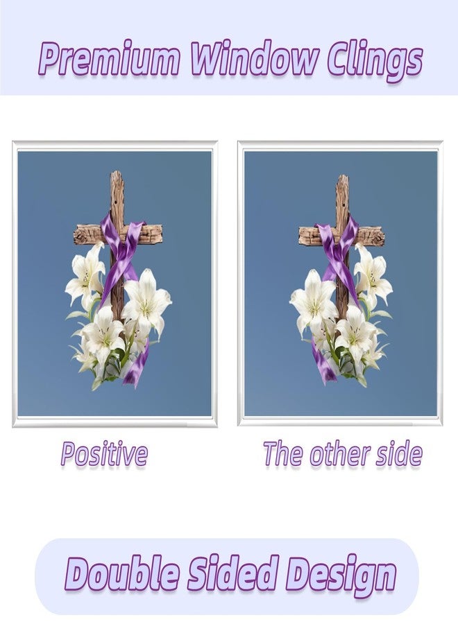 KIKISML 56 PCS He is Risen Window Clings, 9 Sheets Religious Easter Window Stickers with Cross Dove Bunny Lamb Lily, Double Sided Static Easter Window Decorations for School Home Office Party Supplies - Image 3