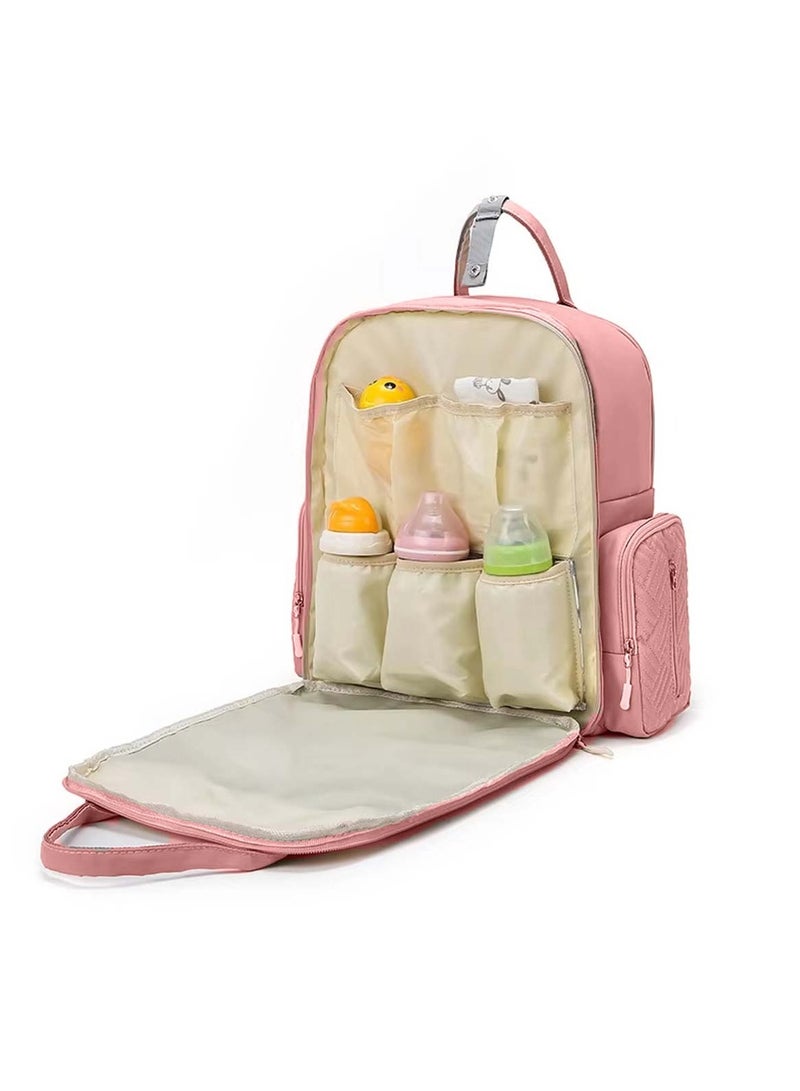 Huitich Pink Large-Capacity Baby Diaper Bag Stylish & Practical for Moms - Image 2