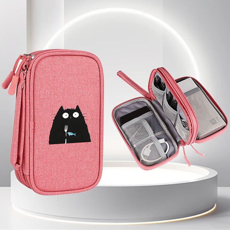 Light Grey Multi Functional Travel Storage Bag Large Capacity Double Layer Organizer Pouch for Data Cables Charging Pouches - Image 2