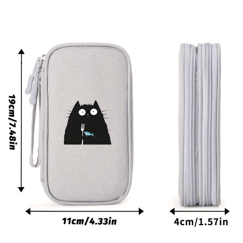 Light Grey Multi Functional Travel Storage Bag Large Capacity Double Layer Organizer Pouch for Data Cables Charging Pouches - Image 3
