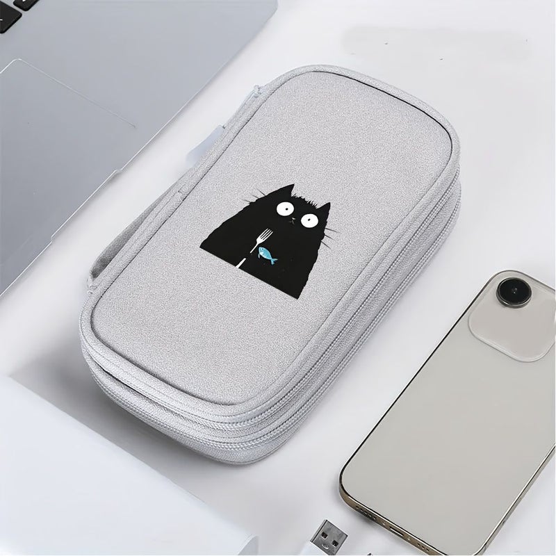 Light Grey Multi Functional Travel Storage Bag Large Capacity Double Layer Organizer Pouch for Data Cables Charging Pouches - Image 5