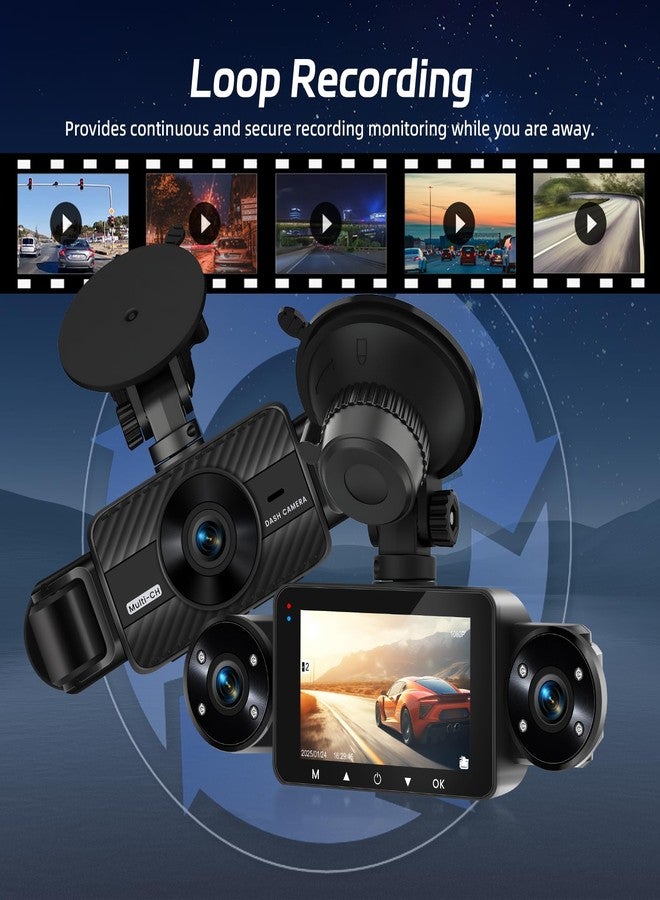 NHOPEEW Dash Cam Front and Rear Inside, 4 Channel Dash Cam 3" IPS Screen Front and Back with 8 IR Night Vision Lights, Loop Recording, 24 Hours Recording, G-Sensor, Reverse Help - Image 5