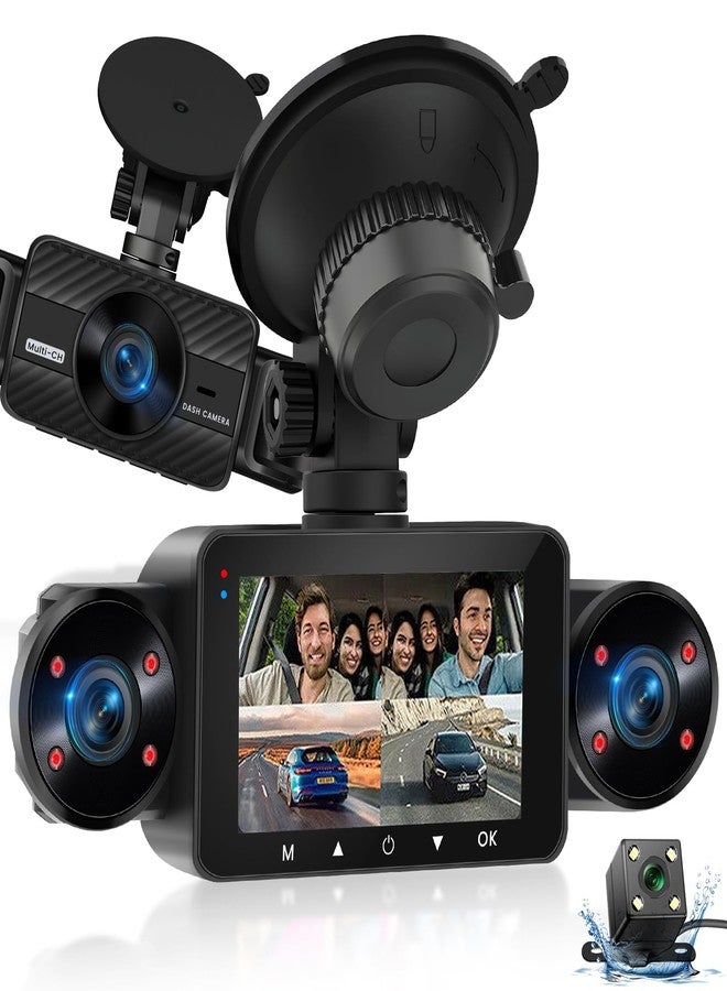 NHOPEEW Dash Cam Front and Rear Inside, 4 Channel Dash Cam 3" IPS Screen Front and Back with 8 IR Night Vision Lights, Loop Recording, 24 Hours Recording, G-Sensor, Reverse Help - Image 1