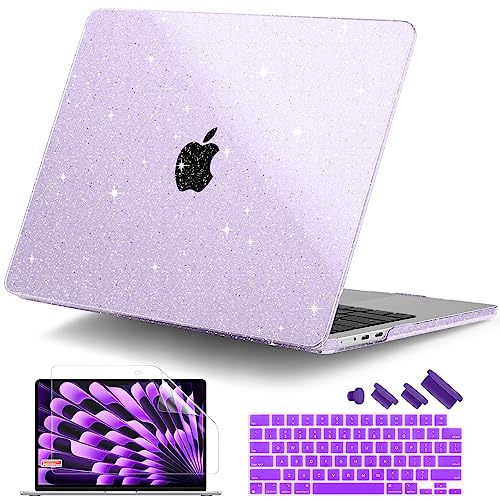 DONGKE Compatible with M4 MacBook Air 15 Inch Case 2025 2024 2023 A3241 A3114 A2941 M3 M2 with Liquid Retina Display Touch ID Glitter Sparkly Plastic Hard Shell 15 Star Purple