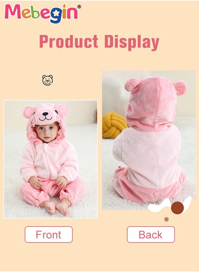 MEBEGIN - Bear Shape Baby Bodysuit, Warm Flannel Baby Hooded Romper, Cartoon Winter Newborn One-piece Suit, Comfortable Toddler Jumpsuits, Baby Essentials, Perfect for Everyday Wear or Special Occasions, Creative Adorable Photography Props for Infants - Image 1