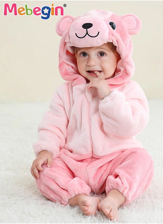 MEBEGIN - Bear Shape Baby Bodysuit, Warm Flannel Baby Hooded Romper, Cartoon Winter Newborn One-piece Suit, Comfortable Toddler Jumpsuits, Baby Essentials, Perfect for Everyday Wear or Special Occasions, Creative Adorable Photography Props for Infants - Image 1