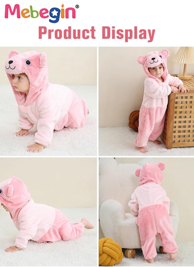 MEBEGIN - Bear Shape Baby Bodysuit, Warm Flannel Baby Hooded Romper, Cartoon Winter Newborn One-piece Suit, Comfortable Toddler Jumpsuits, Baby Essentials, Perfect for Everyday Wear or Special Occasions, Creative Adorable Photography Props for Infants - Image 1