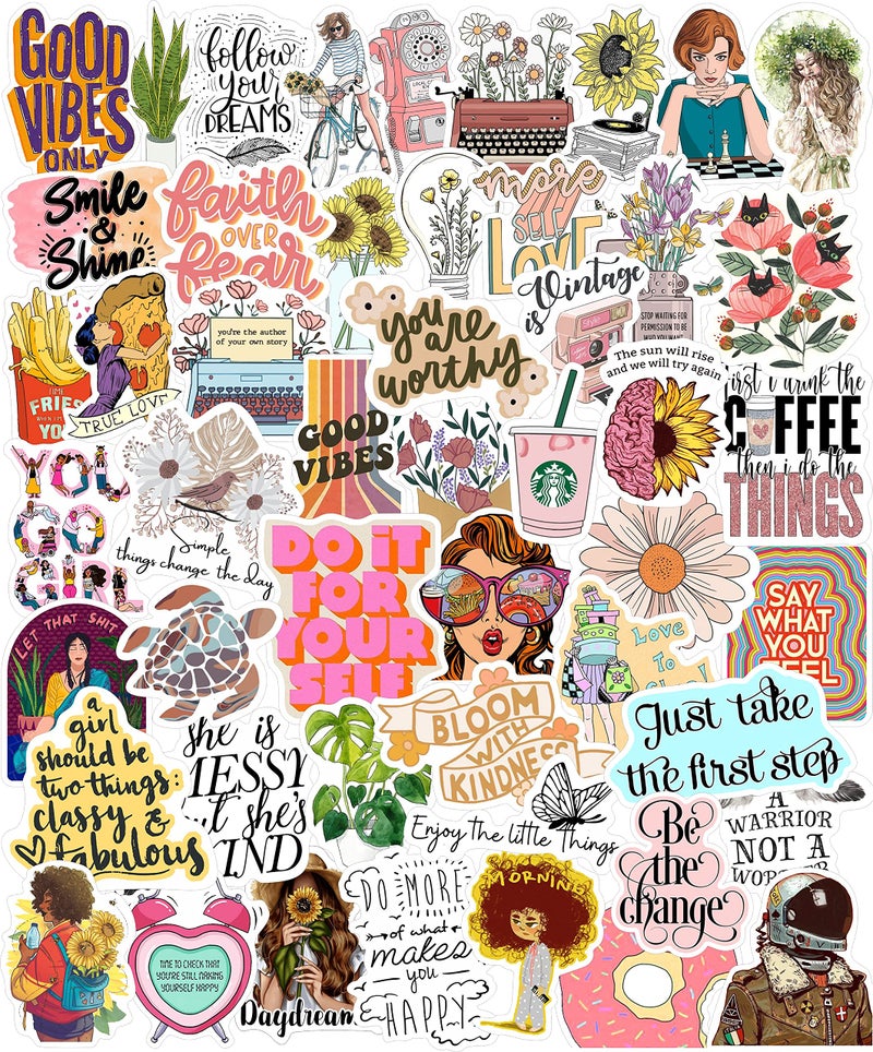 junkyard Pack Of 50 Aesthetic Vinyl Self-Adhesive Stickers For Girls | Laptop | Mobile | Scrapbook | Art N Craft, 60 Cms - Image 1