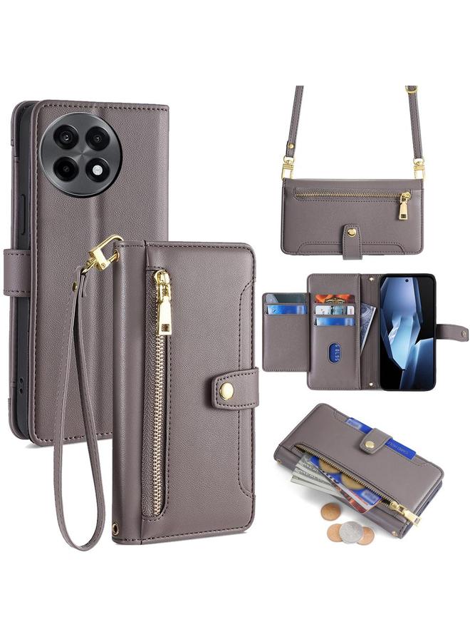 اس-توب جراب هاتف OnePlus Ace 5 / 5 Pro من جلد الأغنام المزخرف بسحاب على الجسم - Image 1