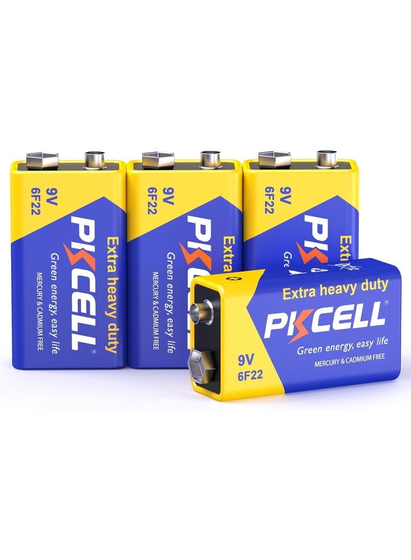 بي كي سيل 9V Batteries, 4 Pack 9 Volt Batteries Carbon Zinc | 9V Battery for Smoke Detector, Alarms, 6F22 Square Battery - Image 1