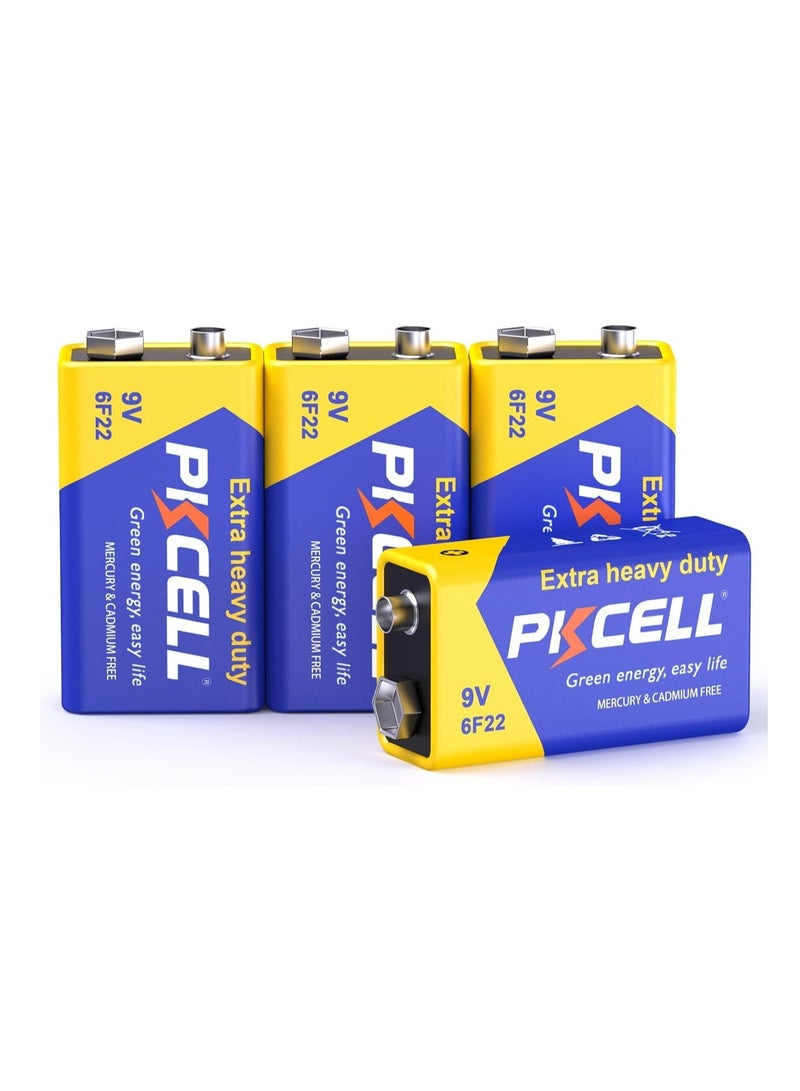 بي كي سيل 9V Batteries, 4 Pack 9 Volt Batteries Carbon Zinc | 9V Battery for Smoke Detector, Alarms, 6F22 Square Battery - Image 1