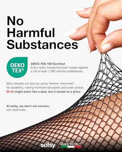sofsy Italian Black Fishnet Stockings for Women - Anti-Skid Lace Mesh Thigh High Tights fo Garter Belt & Goth Party | Dual Silicone Top - M/L - Image 2