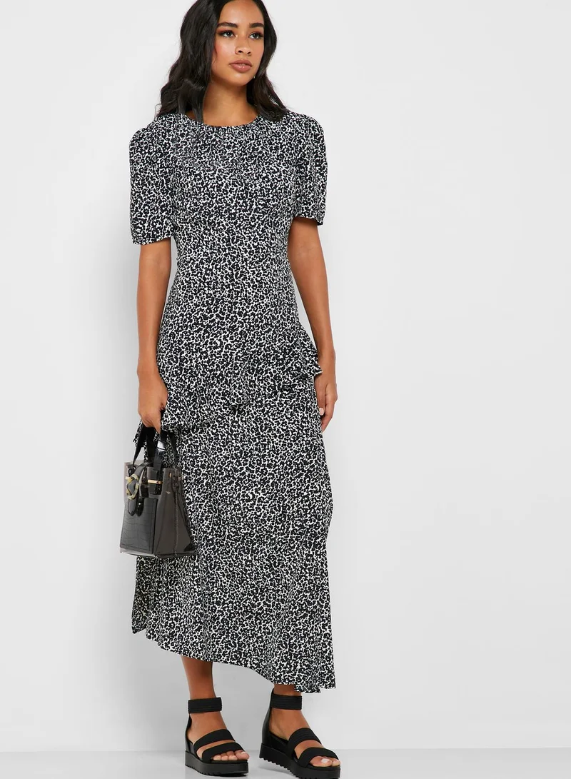 TOPSHOP Ruffle Detail Animal Print Dress
