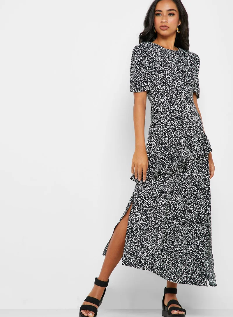 TOPSHOP Ruffle Detail Animal Print Dress