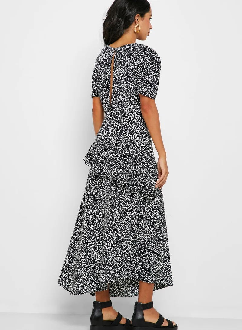 TOPSHOP Ruffle Detail Animal Print Dress