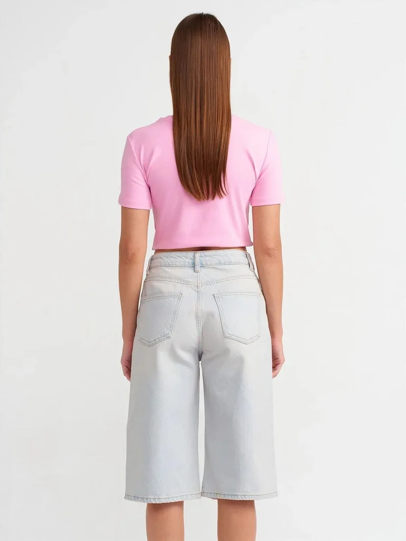 ديلفين Dilvin High-Waist Wide-Leg Denim Shorts