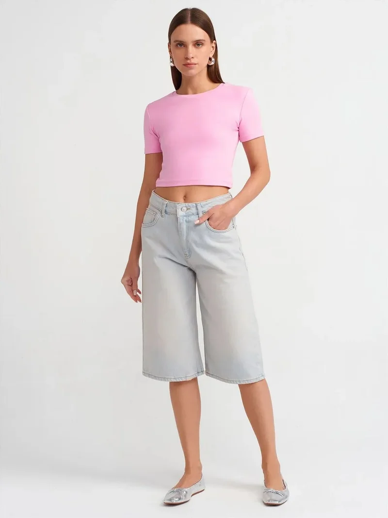 ديلفين Dilvin High-Waist Wide-Leg Denim Shorts