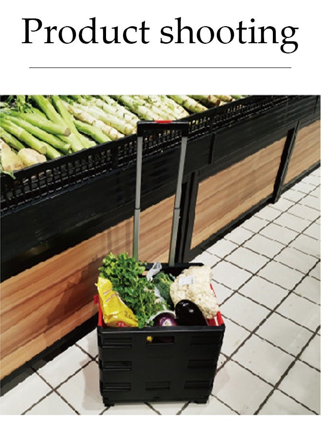 DUNISO - Folding shopping cart, portable small cart with lid and two pulleys, adjustable height, suitable for mobile, grocery shopping, luggage, black - Image 1